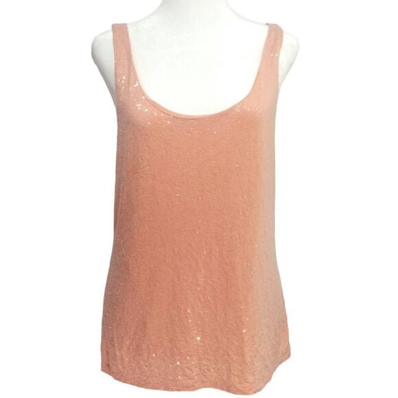 Talbots Coral Peach Sequin Tank Top Muted Orange Sz M Sparkle Dress Blouse - Picture 1 of 7
